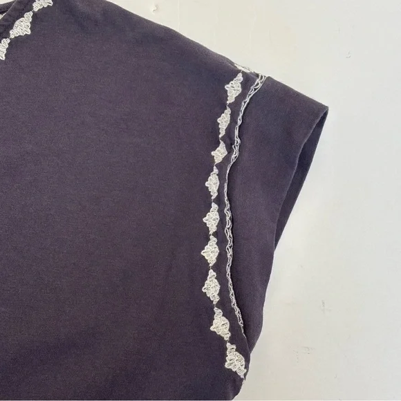 J. JIll Pure Jill Embroidered Cap Sleeve Tee Shirt Boho Blue Gray Size MP - Picture 6 of 10